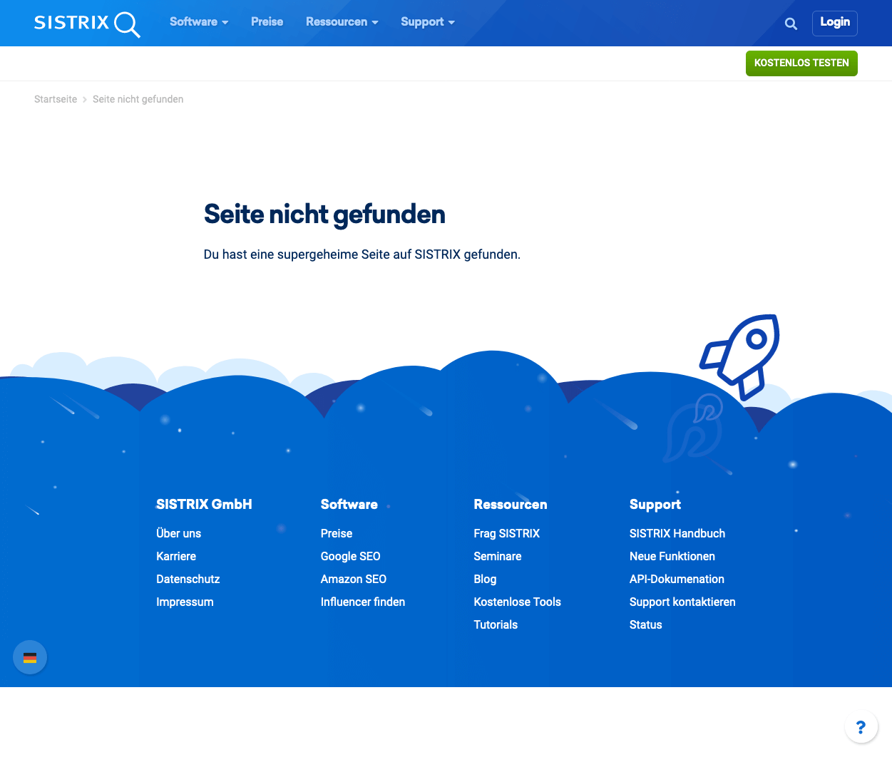 Screenshot einer gut gelungenen 404-Seite vom 2.1.2021